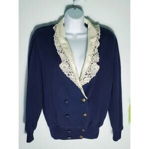 Vintage Nilani Womens Navy Blue Collared Sweater Size 12 Nautical 80s Preppy